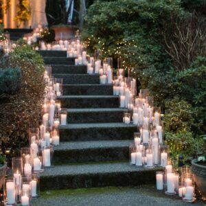 Candlelight reception entrance with pillar candles 