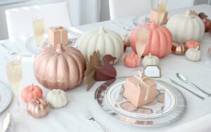 Painted pumpkins for Thanksgiving table decoration 