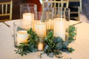 Pillar wedding candle ideas with greenery