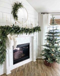 Christmas fireplace decor ideas with taper candles 