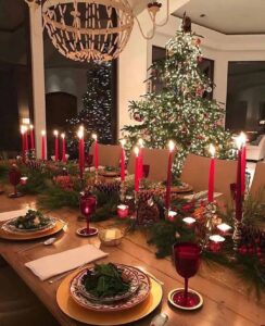Christmas table centerpiece Ideas with taper red candles 