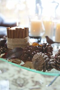 Cinnamon candle centerpiece for Christmas decoration 