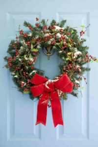 wreath for front door decoration in New Year