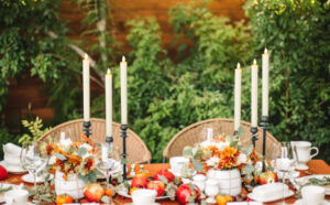 outdoor decoration with taper candles 