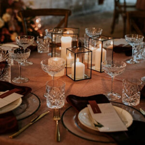 unique lanterns with pillar candles for wedding table decoration 