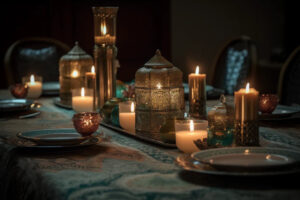 Lanterns and scented candles for candlelight dinner 