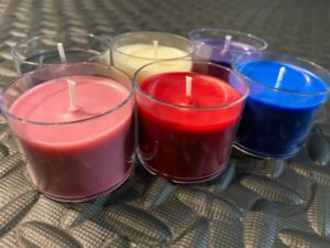 colorful candles in jars