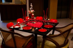 home decoration with balloons for romantic dinner 
