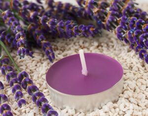 lavender-scented tealight candle for yoga and meditation 