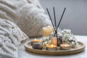 spring decoration ideas with scented tealight candles 