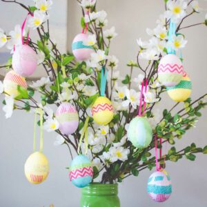 DIY Easter tree with hanging colorful eggs 