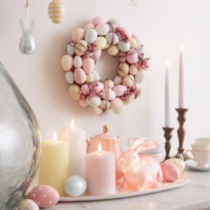 Pillar candles for Easter decorations 