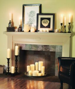 different types of candles for fireplace decoration 