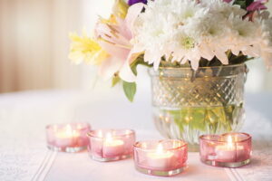 heart-shaped small candles with flowers