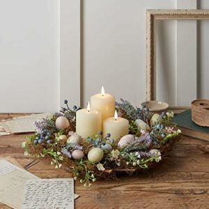 pillar candles for Easter table centerpiece