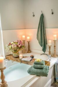 Spa atmosphere in the bathroom with candles 